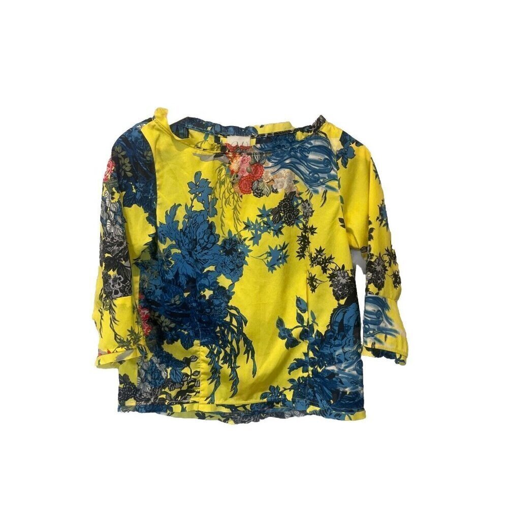JULIENNE W WESTON WEAR Anthropologie Yellow Blouse Floral Long Sleeve Xsmall XS